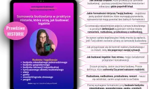 Kobieta z kubkiem omawia **legalizację samowoli budowlanej**, prezentując historie i porady dotyczące budowy.