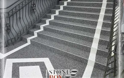 Nowoczesne schody z kamiennym dywanem. Elegancki kamienny dywan koszt 1m2 to inwestycja w trwałość i styl.