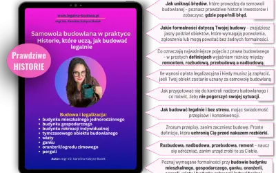 Kobieta z kubkiem omawia **legalizację samowoli budowlanej**, prezentując historie i porady dotyczące budowy.