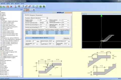 Zbrojenie schodów żelbetowych rysunki techniczne i model 3D. Program Konstruktor 5.0.