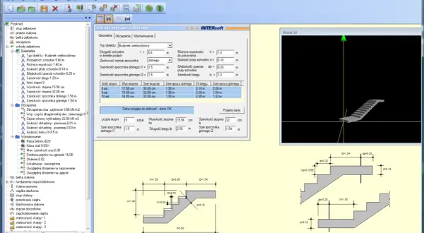 Zbrojenie schodów żelbetowych rysunki techniczne i model 3D. Program Konstruktor 5.0.