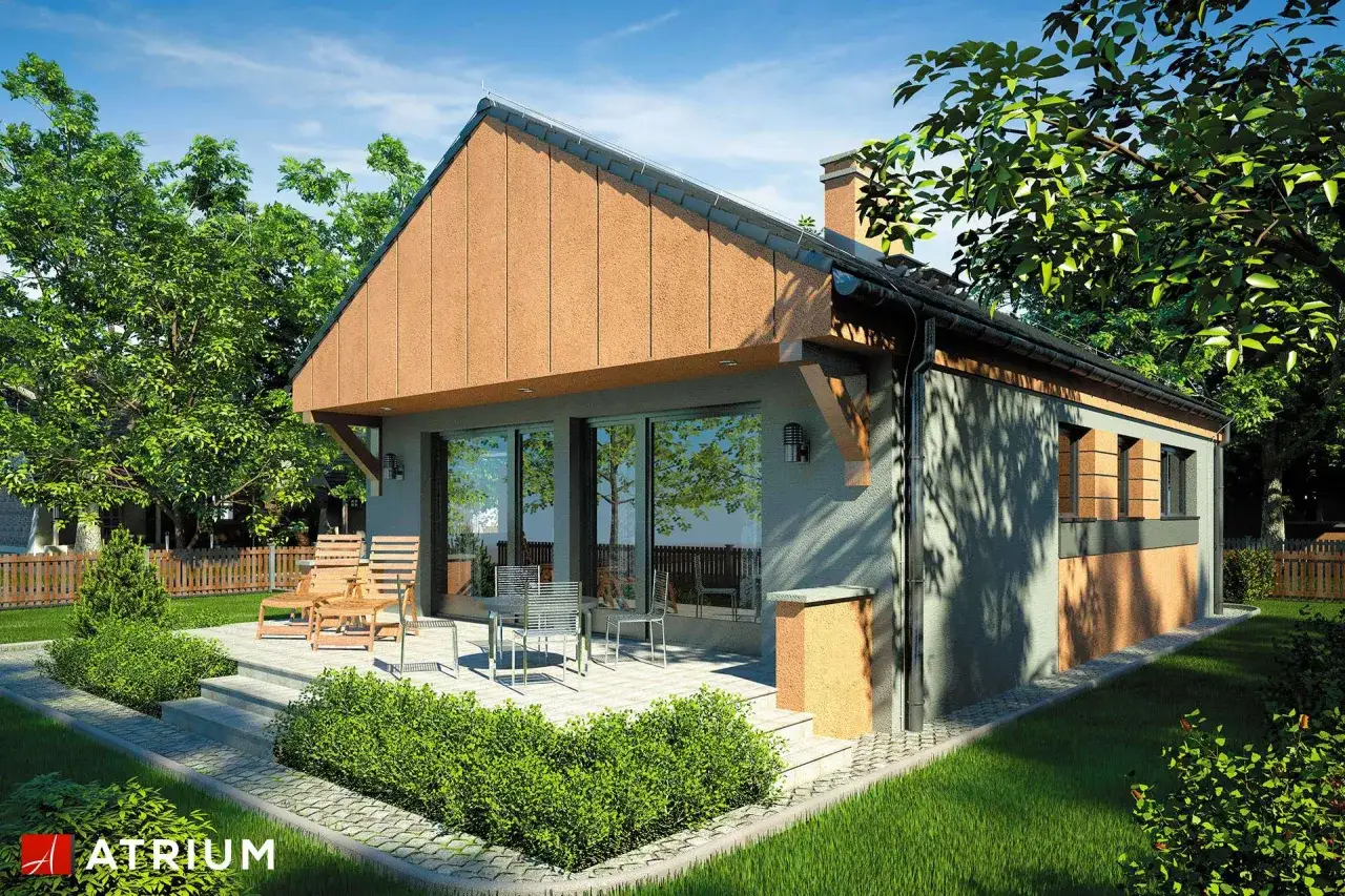 Nowoczesna dobudówka do starego domu, z dużymi oknami i tarasem. Projekty architektoniczne.