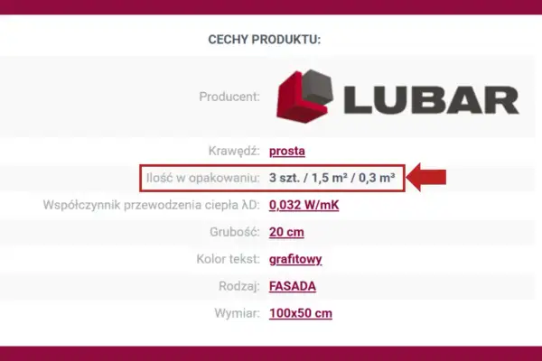 Styropian 20 cm ile w paczce? Opakowanie zawiera 3 szt. (1,5 m²). Producent LUBAR.