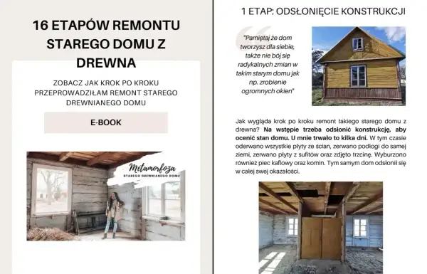 Remont starego domu z drewna: odsłonięcie konstrukcji, ocena stanu domu. Prace obejmowały zerwanie płyt ze ścian, podłóg i sufitów. Izolacja domu jest kluczowa.