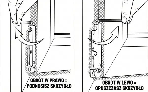 Regulacja okien na zimę: obrót kluczem w prawo podnosi skrzydło, w lewo opuszcza.